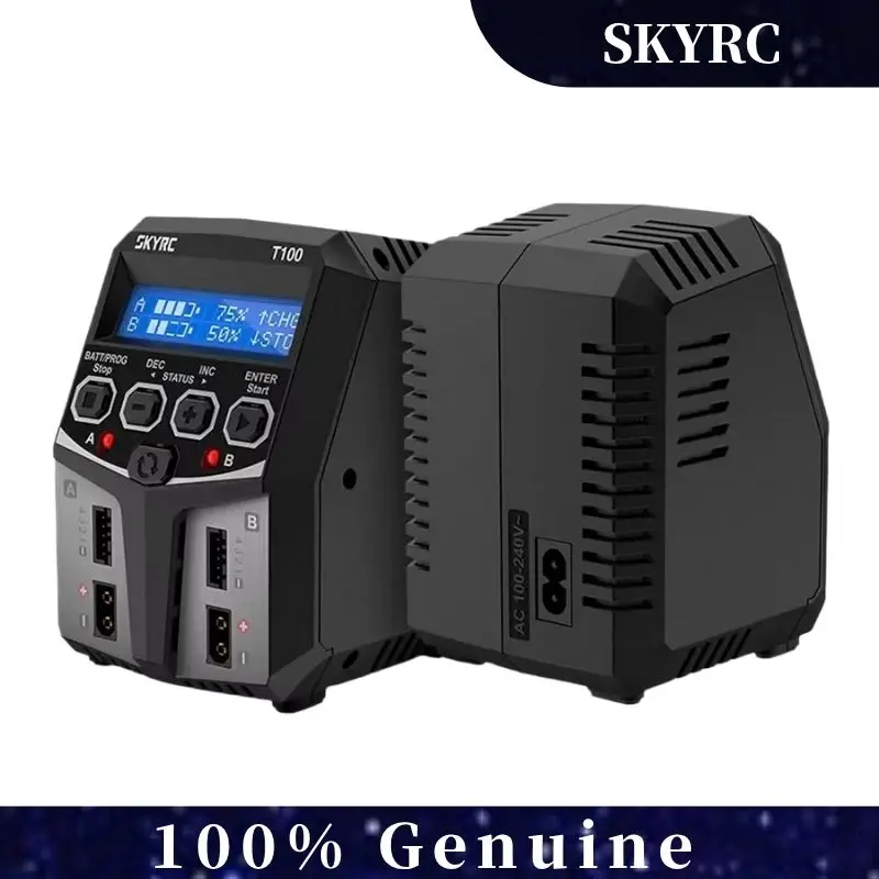 

SKYRC T100 Зарядное устройство переменного тока с двойным 5A 2x50 Вт для LiPo NiMH NiCd LiFe LiHV Pb 2-4S, балансное зарядное устройство, разрядное устройство с ЖК-дисплеем, U
