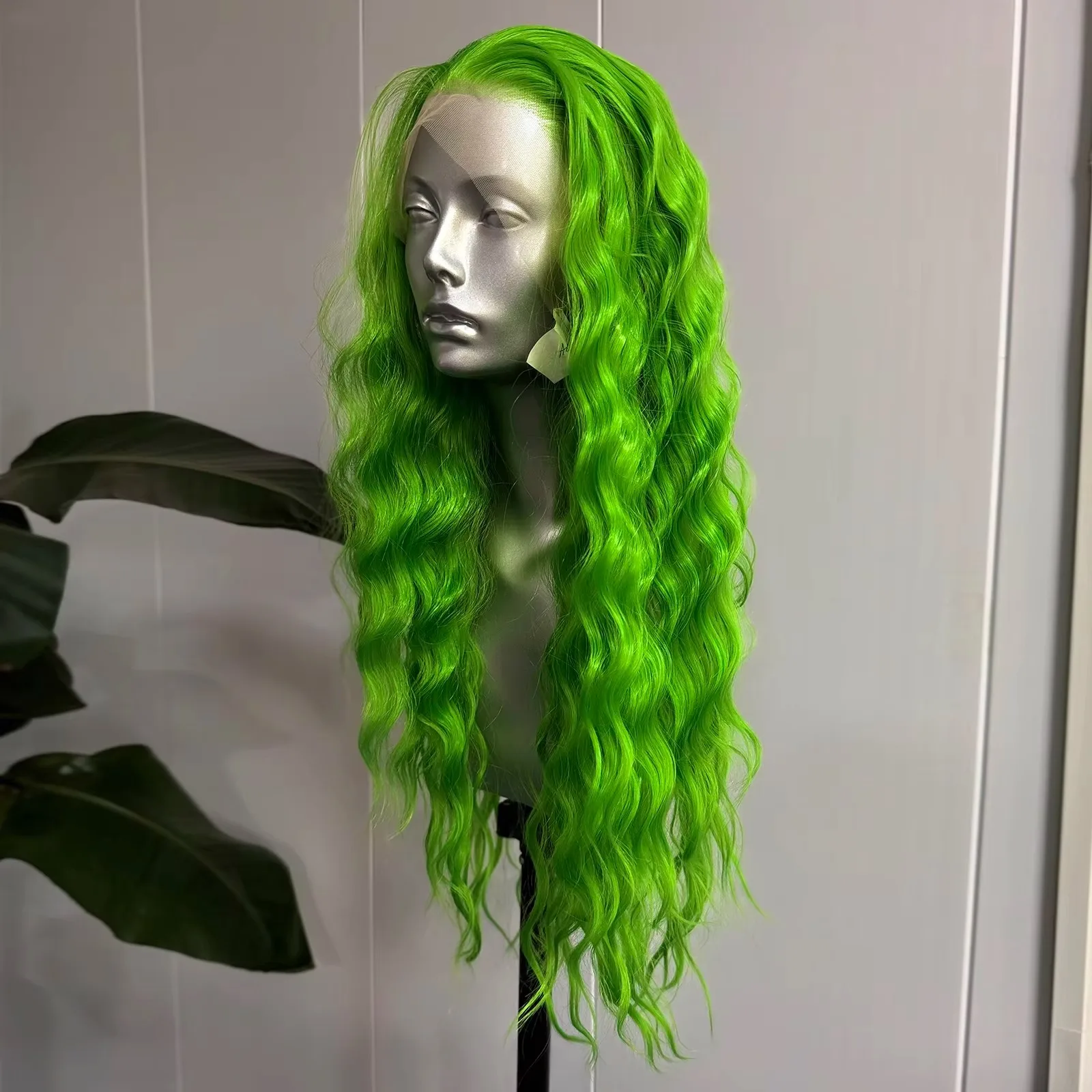 Green HD 13x4 Lace Front Wig Loose Wave Synthetic Natural Hairline Glueless Wear Go PrePluck Baby Hair Women Party Cosplay Wigs