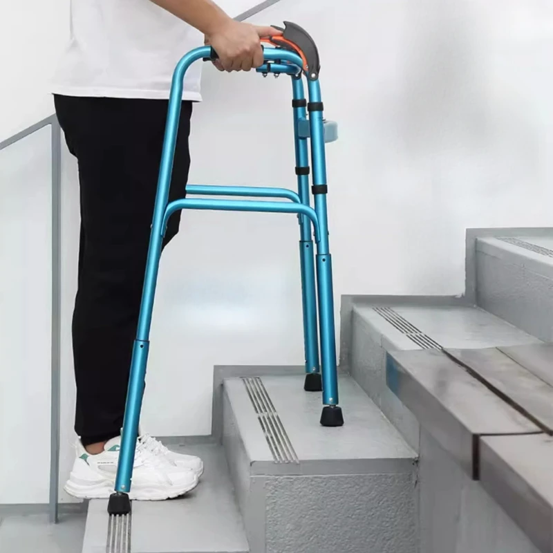 Automatic Height Adjustment Rehabilitation Mobility Aid Aluminum Alloy Walking Aid Foldable Elderly Go Up Down Walker for Stairs