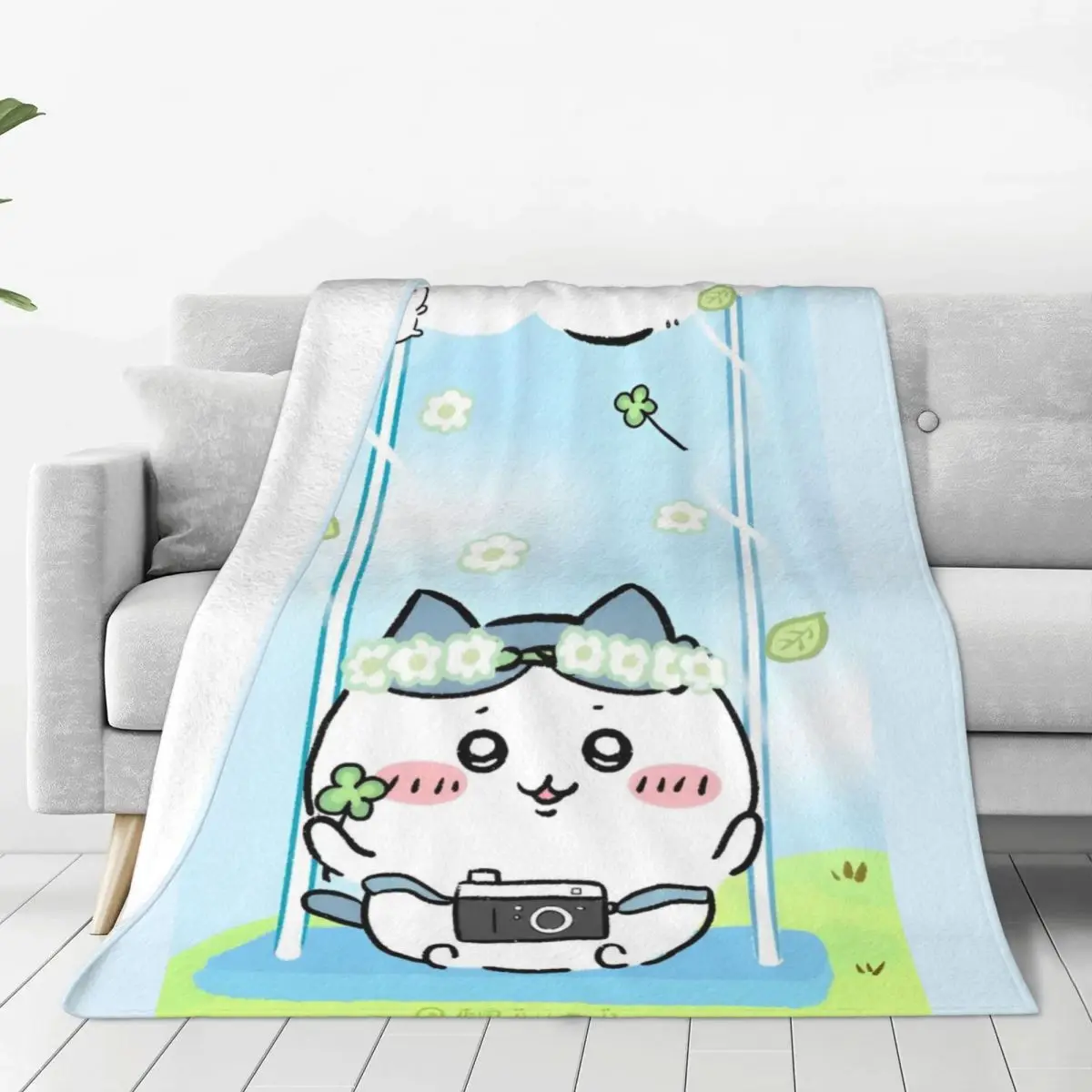 Chiikawa Swing Photography Blanket Camping Flannel Bedding Throws For Couch Bed Warm Soft Design Quality Bedspread Birthday Gift