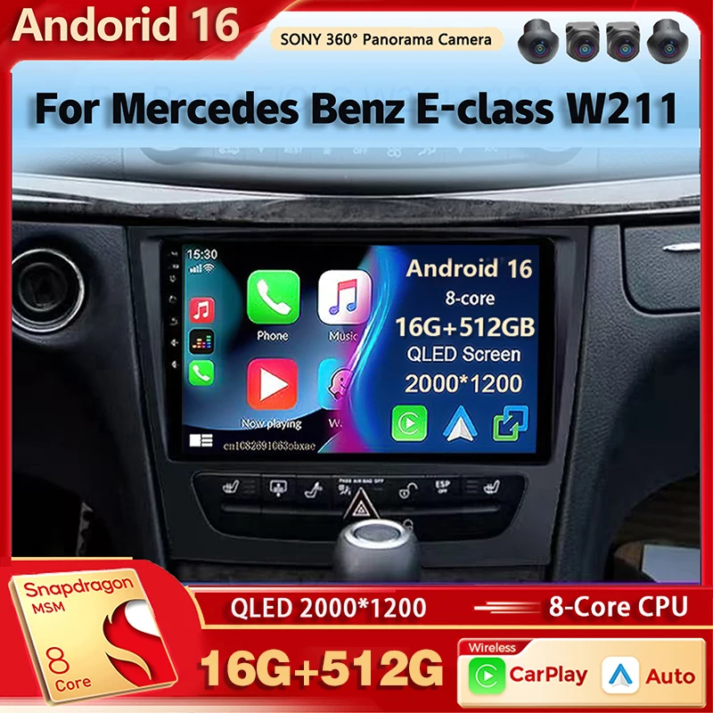 Android 16 Car Radio Multimedia Player For Mercedes Benz E-class W211 E200 E220 E300 E350 E240 E270 E280 CLS CLASS W219 Stereo