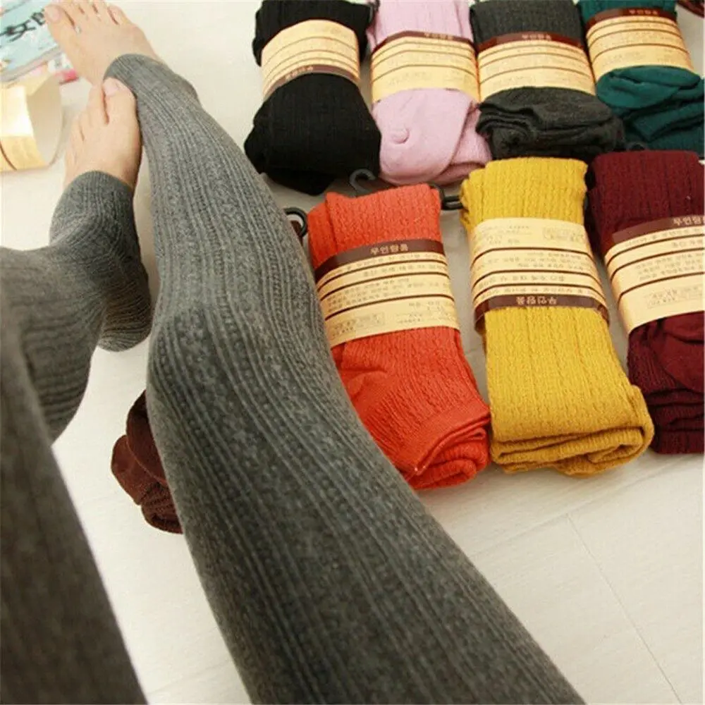 

Women Warm Ribbed Pantyhose Knitted Socks Leggings Skinny Wool Pants