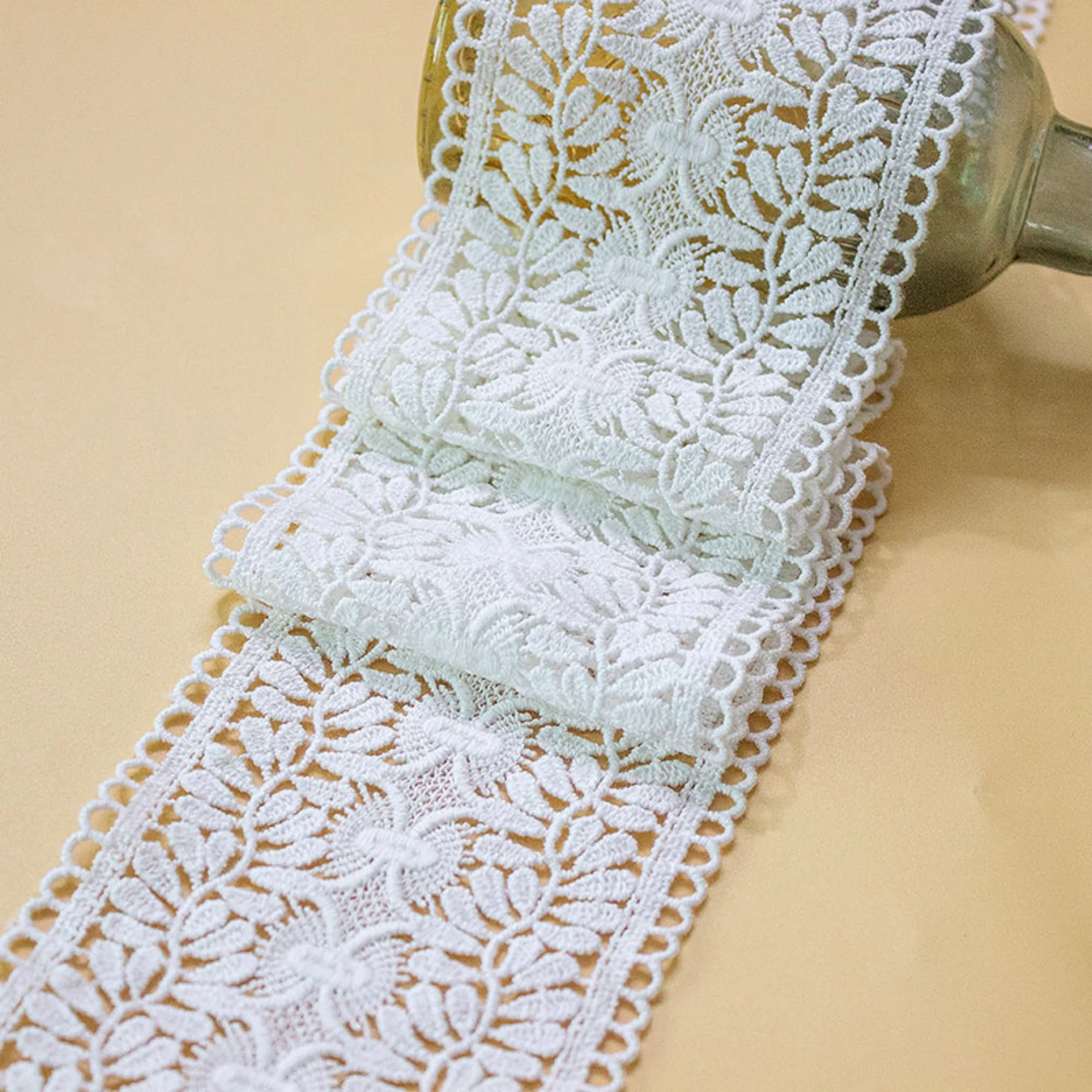 1 ярд шириной 3,54 дюйма цвета слоновой кости/бежевого хлопка с цветочным принтом, кружево с вышивкой цветов, ажурная кружевная отделка в виде листьев, для платья своими руками