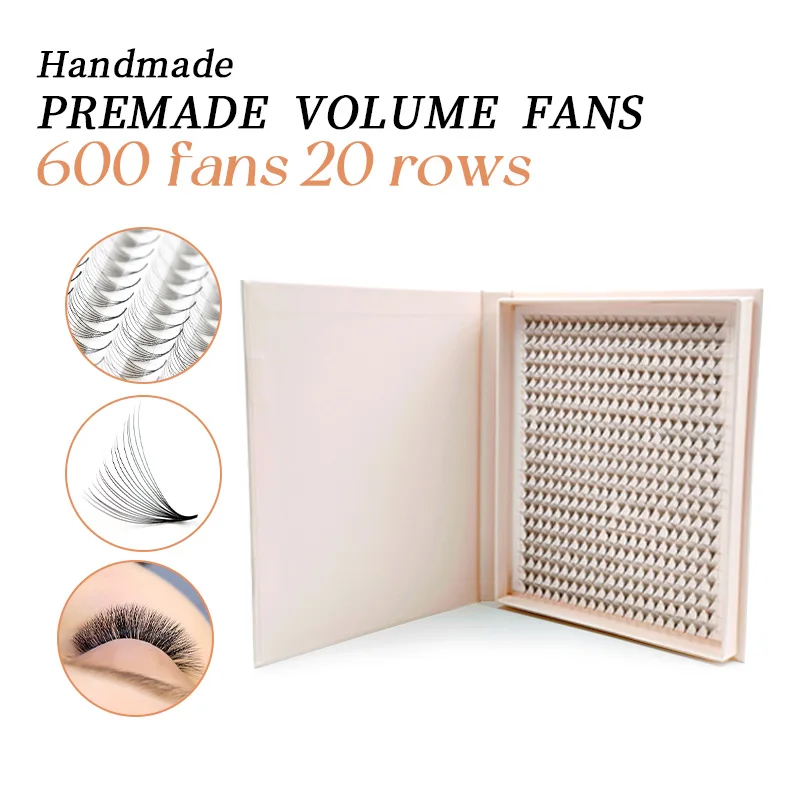 600 ventiladores prefabricados volumen ventilador Mega bandeja 20 filas mate Ultra oscuro Base puntiaguda Fans de graduación extensiones de pestañas herramientas de maquillaje