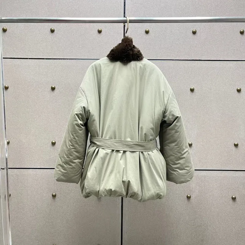 

Women's Faux Fur Collar Patchwork Mid-Length Coat Casual Oversized Tie-Front Quilted Jacket Warm Winter Coat 2025 Winter New y2k