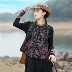 2024 chinese vintage vest retro hanfu tops satin jacquard double-sided wear vest national flower embroidery sleeveless jacket