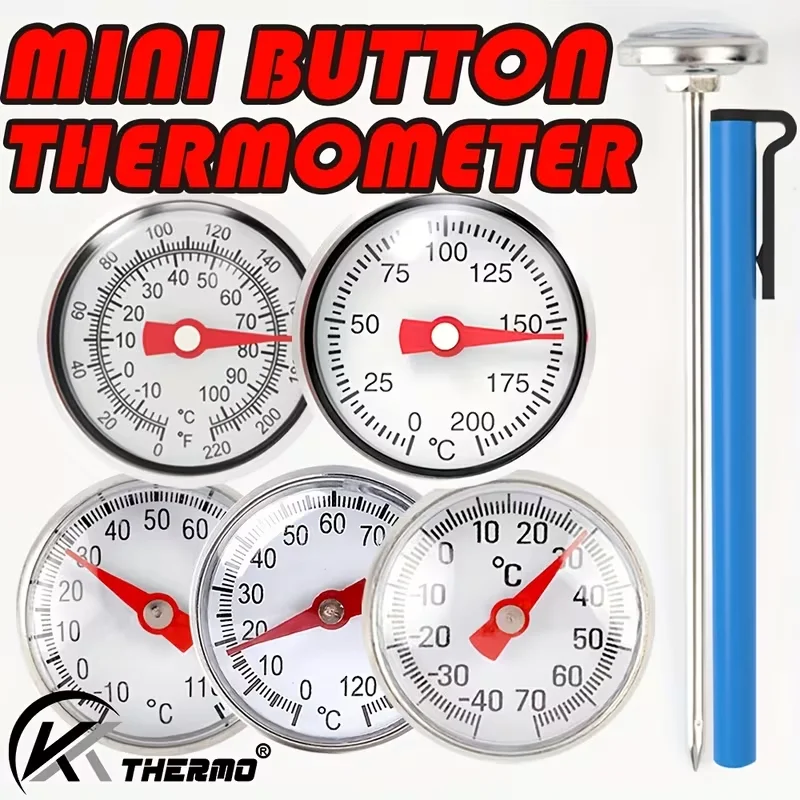 Mini Thermometer with Blue Sleeve, 1inch/2.6cm Dial, Instant Read, Probe, Food Thermometer for Water Milk Coffee Tea