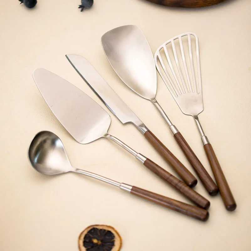 304 Stainless Steel Cooking Spoon Frying Spatula Walnut Cake Shovel Cake Spatula Knife Cooking Utensils Soup Ladle