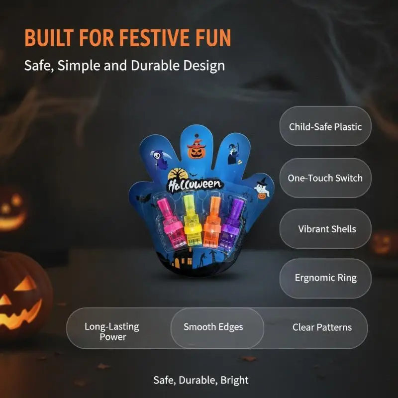 4Pcs Halloween Projection Finger Light Battery Powered Cartoon Pattern Luminous Finger Projector Toy For Kids Party Decoration G
