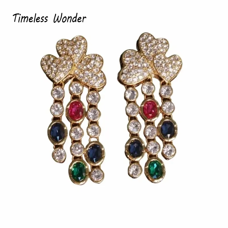 Timeless Wonder Fancy Zircon Geo Heart Tassel Stud Earrings for Women Designer Jewelry Sweet Trendy Rare Top Gift Cute 2612