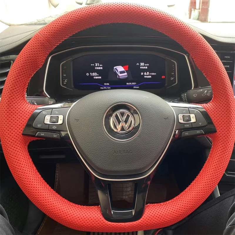 Hand-Stitched black Genuine Leather Car Steering Wheel Cover For Volkswagen Golf 7 New Polo Jetta Passat B8 Tiguan Auto Interior