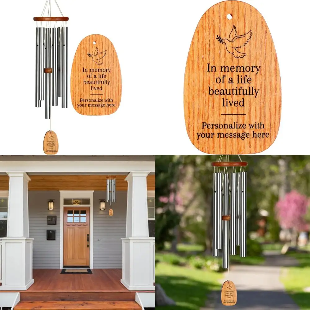 

24-inch silver memorial wind chime with personalized dove and amazing grace tribute