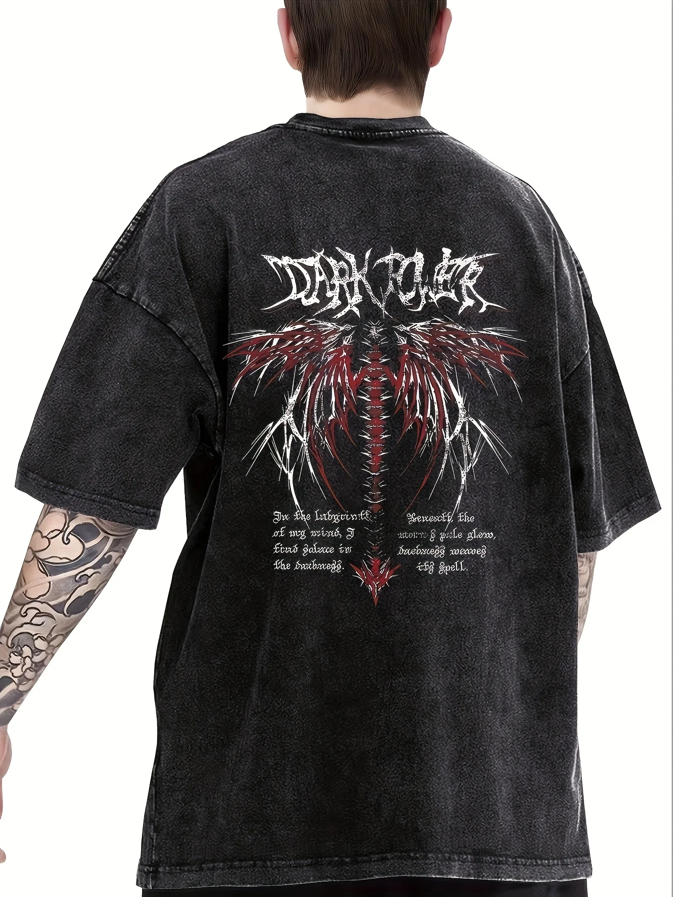Dark Power Dragon  Acid Wash T-Shirt Vintage Gothic Streetwear Oversized Casual Tees for Men Women Rock Metal Band Style Tops