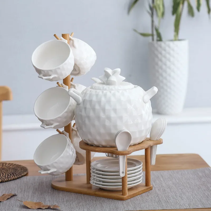 Ceramic Soup Pot Set Nordic White Creative Pineapple Shape 21 Pcs Tableware Set Bowl Dish Household Kitchen Supplies Dinnerware