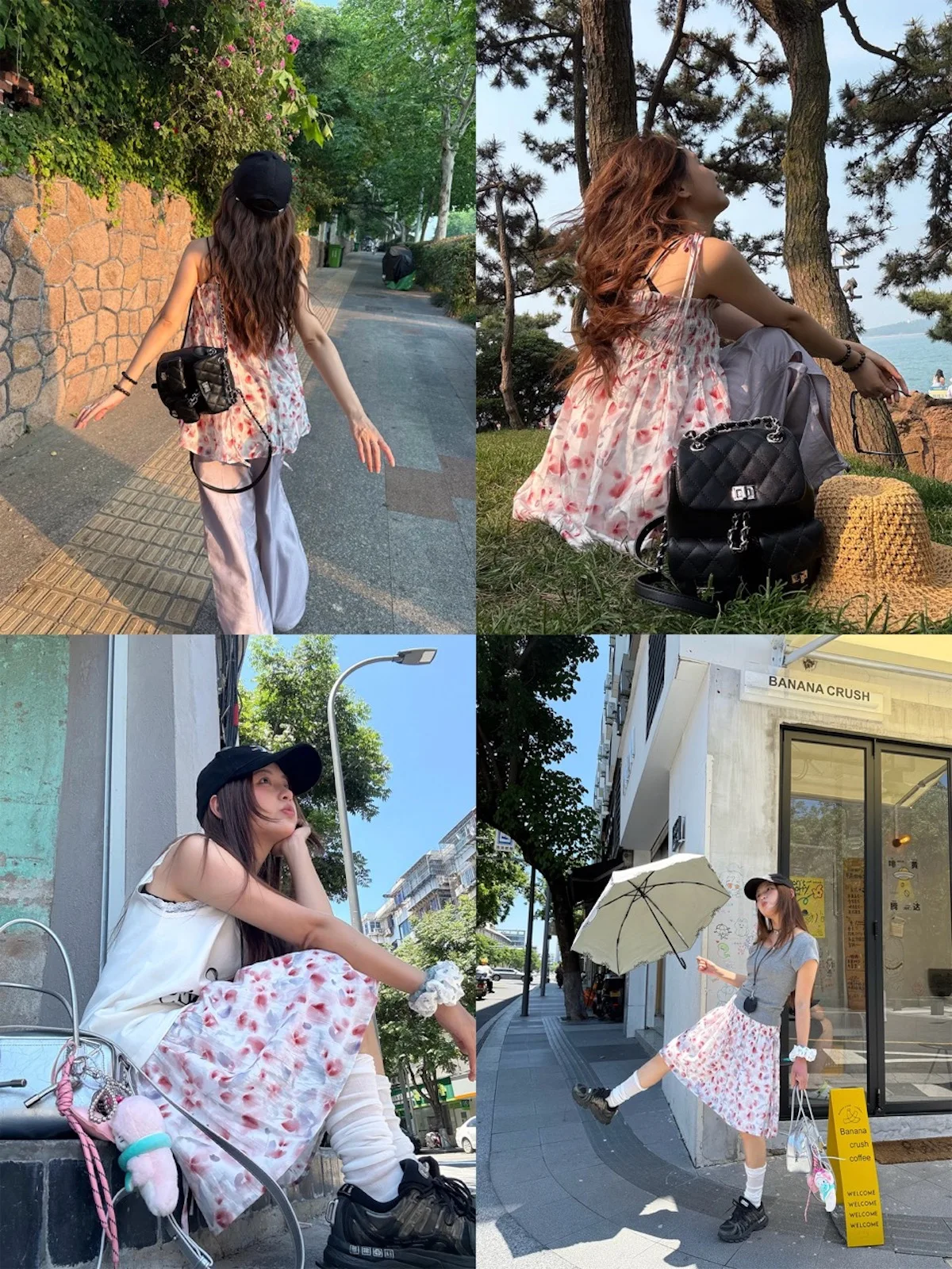 

Red Floral Print ter Ne Svel Elastic Waist Skirt Two-Way Wear Design Summer Vaion Women's Dr