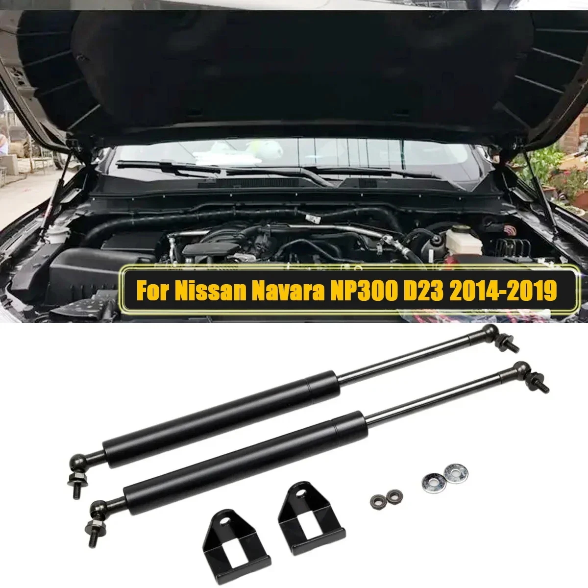 2PCS Front Hood Bonnet Gas Struts Bars Spring Shock Lift Support Rod For Nissan Navara NP300 D23 2014-2019 Car Accessories