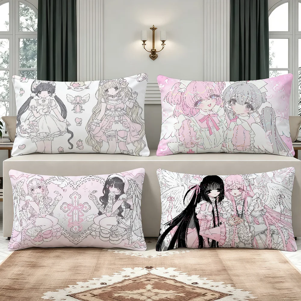 Anime Pink Angel Girls cushion cover Breathable Washable Decor Shell Pillowcase Zipper Sofa Office Lumbar Decoration
