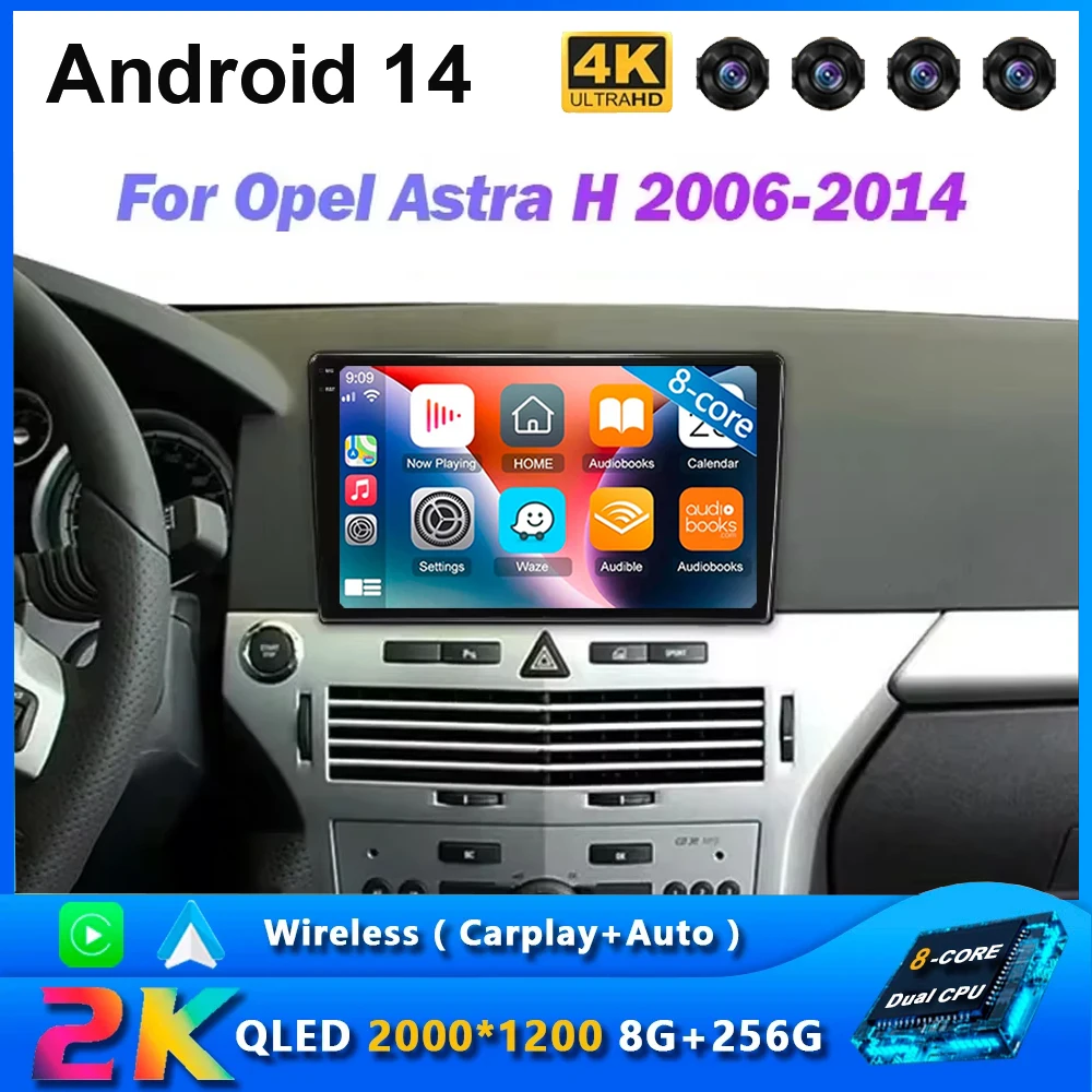 Android 14 QLED Screen Carplay 4G GPS Car Radio For Opel Astra H Zafira B 2004 -2014 Wifi Car Multimedia Video Player Navigation