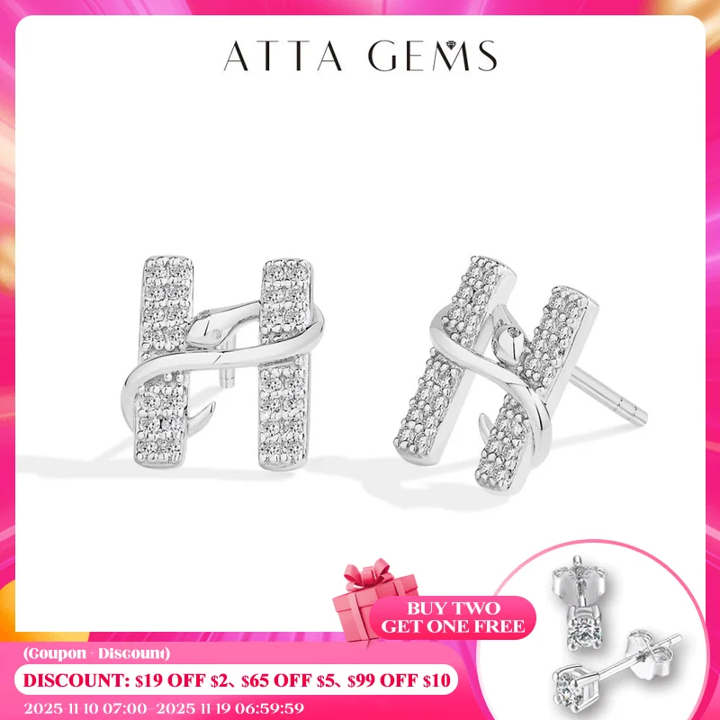 

ATTAGEMS Exquisite Snake Moissanite Stud Earring 925 Sterling Silver H-letter Earring For WomenMan Party Jewelry With Mysterious