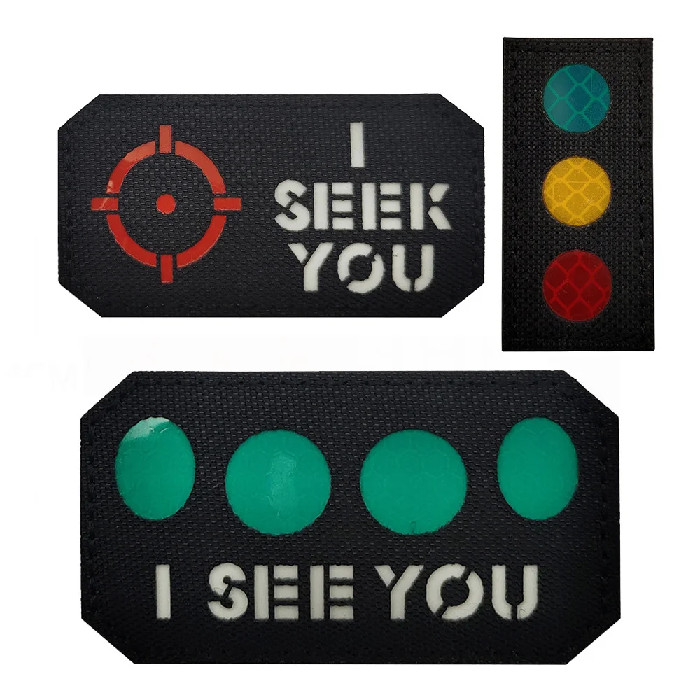 I SEEK YOU I SEE YOU IR PATCHES Nylon Red Green Yellow Traffic Lights Luminous Military Badges For Clothes Backpack Helmet Vest