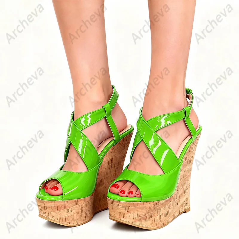 صنادل بكعب عريض مصنوعة يدويًا باللون البرتقالي - أحذية صيفية بكعب من الفلين بأشرطة للسيدات مقاس كبير 5-20