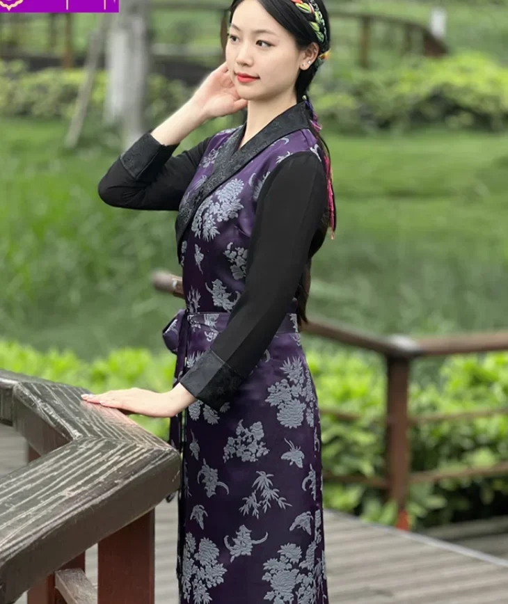 

Chinese Tibetan Costume Women's Summer Color Matching Bola Xizang Dress Wrap Skirt
