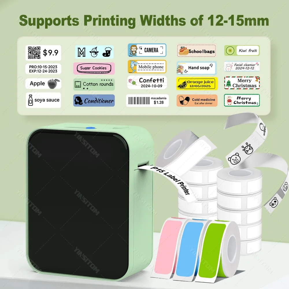 P15 Bluetooth Mini Label Printer No Ink Printing Portable Thermal Maker Labeling Machine DIY Name Sticker Price Tag Labeller