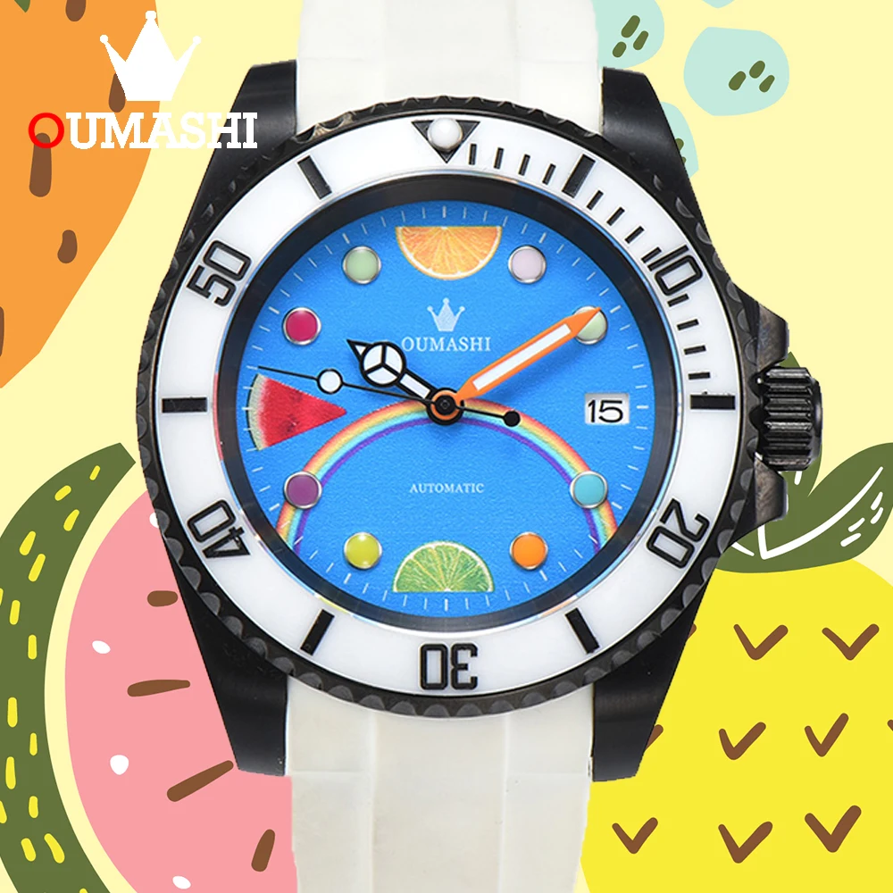 

OUMASHI 40mm Fruit Dial Automatic Mechanical Watch NH35 Movement Stainless Steel Color Luminous Sapphire Glass