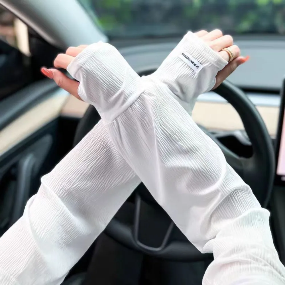 Sommer-Armstulpen für Damen aus Eisseide, leicht, locker, atmungsaktiv, mit Falten-Design, für den täglichen Gebrauch, Sonnenschutz-Ärmel, 1 Paar