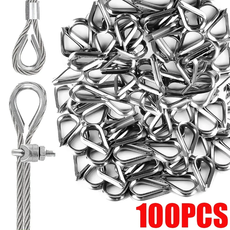 Stainless Steel Wire Rope Thimbles Clamp Rigging Cable Ring Wire Rope Clamp Protective Sleeve Fastener Clips Hardware Tools