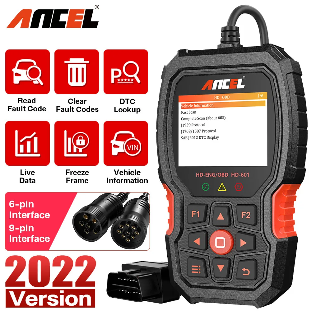 

ANCEL HD601 Heavy Duty Truck Code Reader Full System OBD2 Diagnostic Scan Tool Check Engine for Freightliner Cummins Code Reader