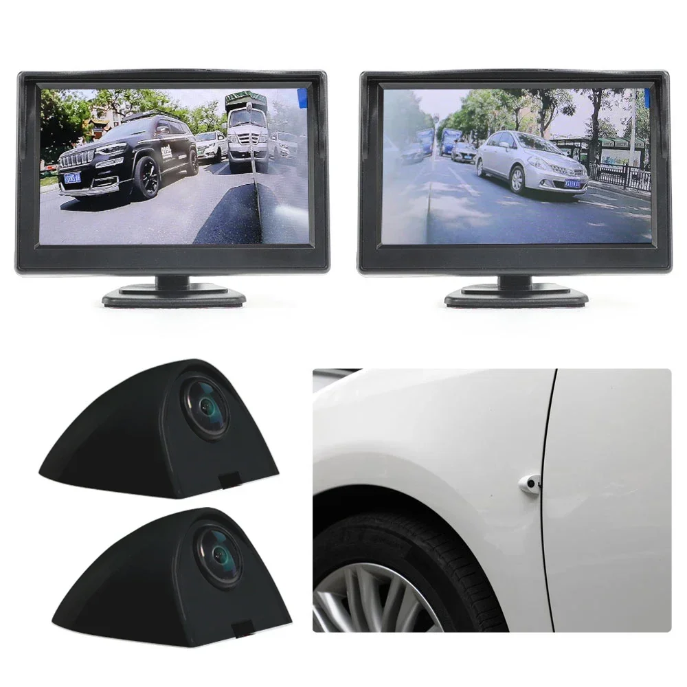 Auto AHD 5-inch digitaal zijaanzicht monitoringsspiegelsysteem, nachtzicht HD 720P zijaanzicht dodehoekcamera, verkrijgbaar in 3 kleuren