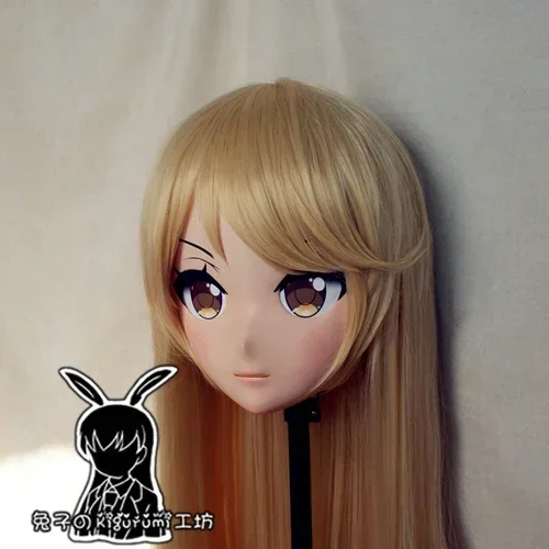 (Rabbit 93) Resin Cross dress Pretty Girl Head BID Doll Mask Japanese Anime Kigurumi Mask Cosplay with Wig
