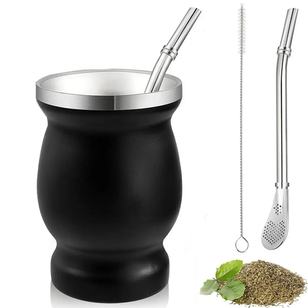 Double-wall Stainless Steel Mate Gourd Yerba Mate Brewing Essentials Stainless Steel Yerba Mate Cup Set with for Antioxidant