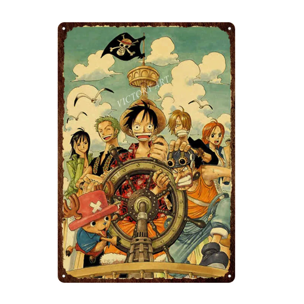 

Classic Anime One Piece Metal Plaque Retro Decorative Plate Bar Pub Wall Decor Rusty Metal Tin Sign Garage Club Metal Poster