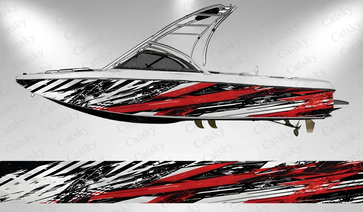 Striped geometric vector graphics Boat Stickers Vinyl Boat Wrap for Pontoonman Console Deck Boat Fishing Platform Decal Sticker