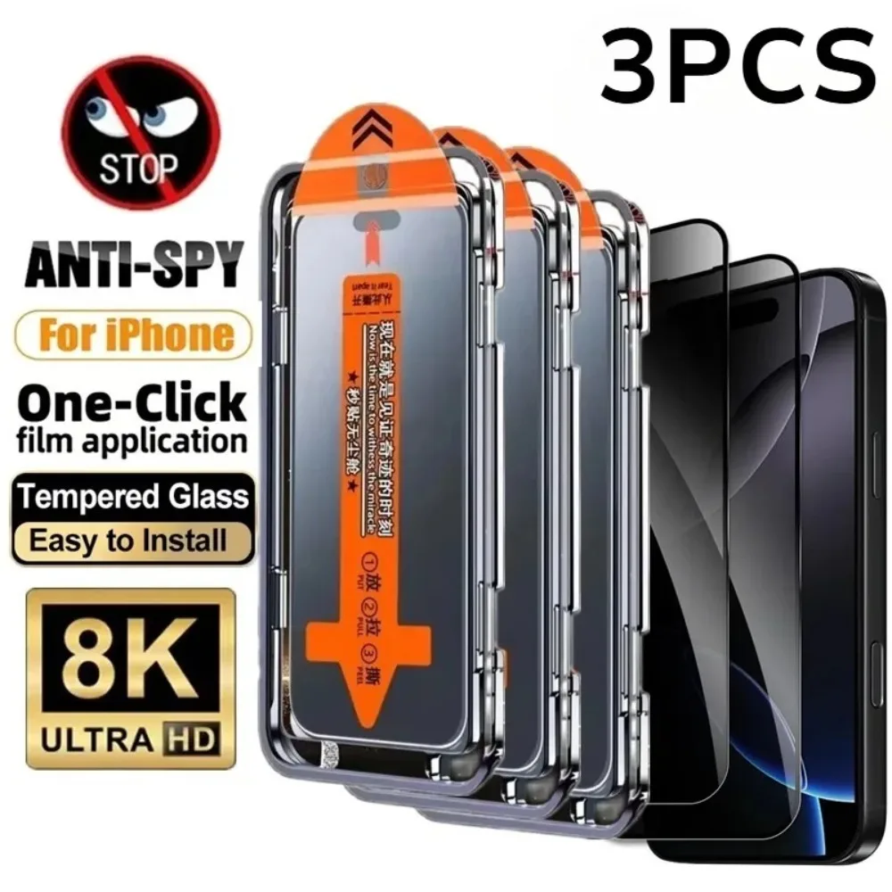 3er-Pack Panzerglas Displayschutzfolie für iPhone 17 16 15 14 13 12 11 Pro Max Plus 16e Air 16 15 14 Plus XR XS Max Anti-Spy Glas