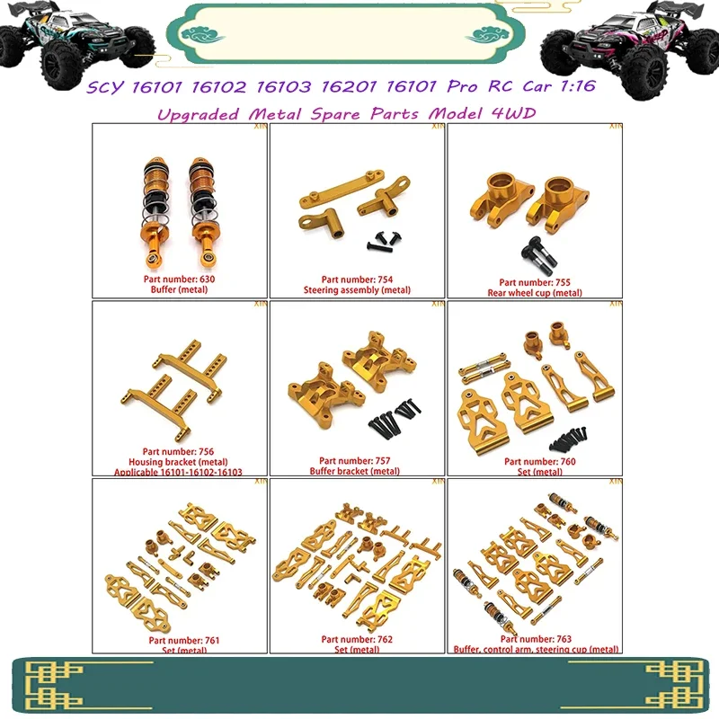 SCY 16101 16102 16103 16201 16101 Pro RC Car 1:16 repuestos de Metal mejorados modelo 4WD