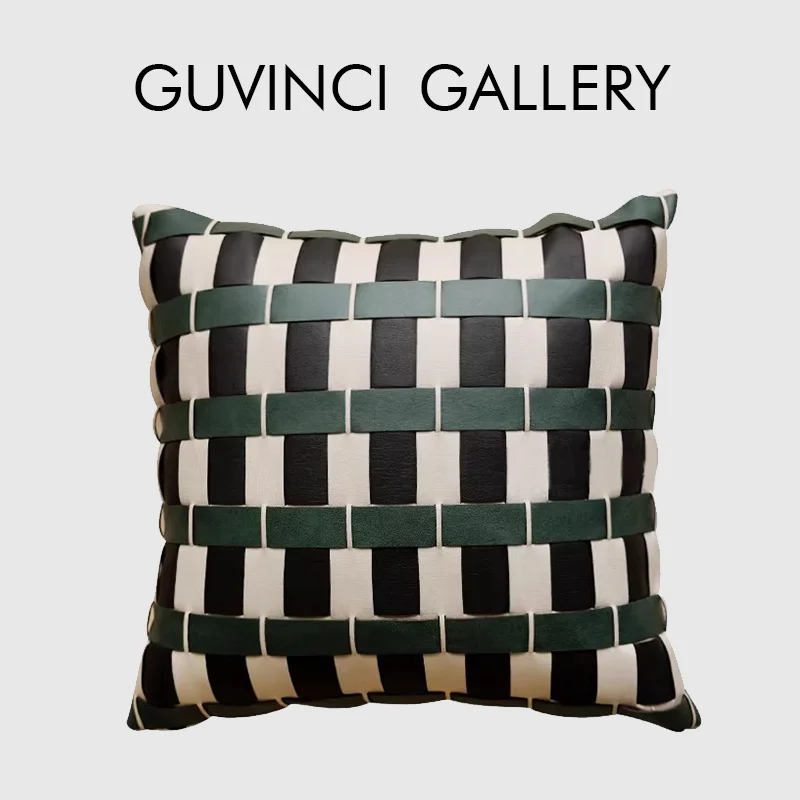 GUVINCI Bold And Brazen Woven Faux Leather Lattice Cushion Cover Luxurious Handmade Pillow Case 45x45cm Modern Retro Home Decor