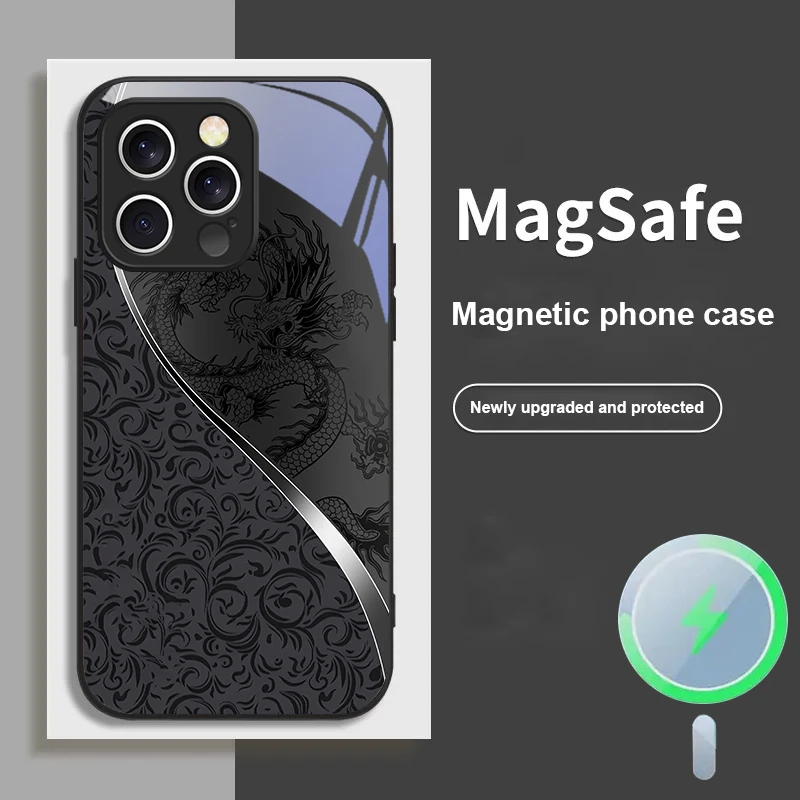 

Dragon Totem Rose Purple For iPhone 17 Pro Max 16E 15 Pro 14 13 Plus 12 mini 11 XR Xs X 7 8 16 17 Air Magsafe Glass Phone Case