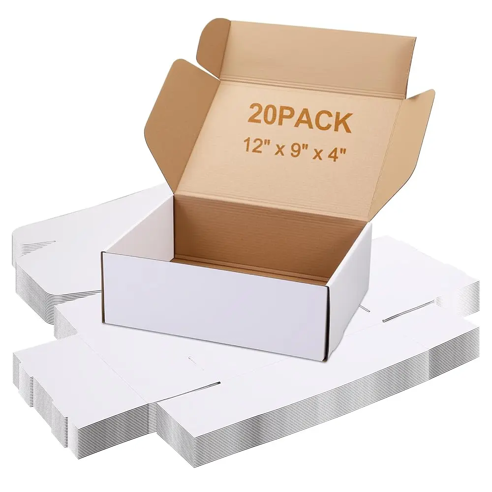 

20 Pack Shipping Boxes 12x9x4 Inches, Large Corrugated Cardboard Boxes, White Mailer Box for Small Business, Gift Packing, Ma