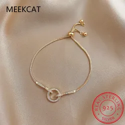 Prevent Allergy 925 Sterling Silver Snake Chain Circle Bracelet for Women Geometric Gold Color Zircon Party Jewelry Gifts