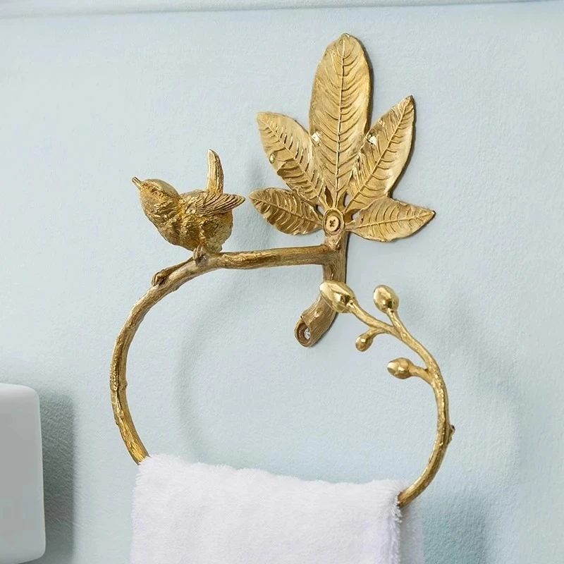 Hotel model room retro light luxury copper bird towel ring bathroom bathroom, punched wall hanging