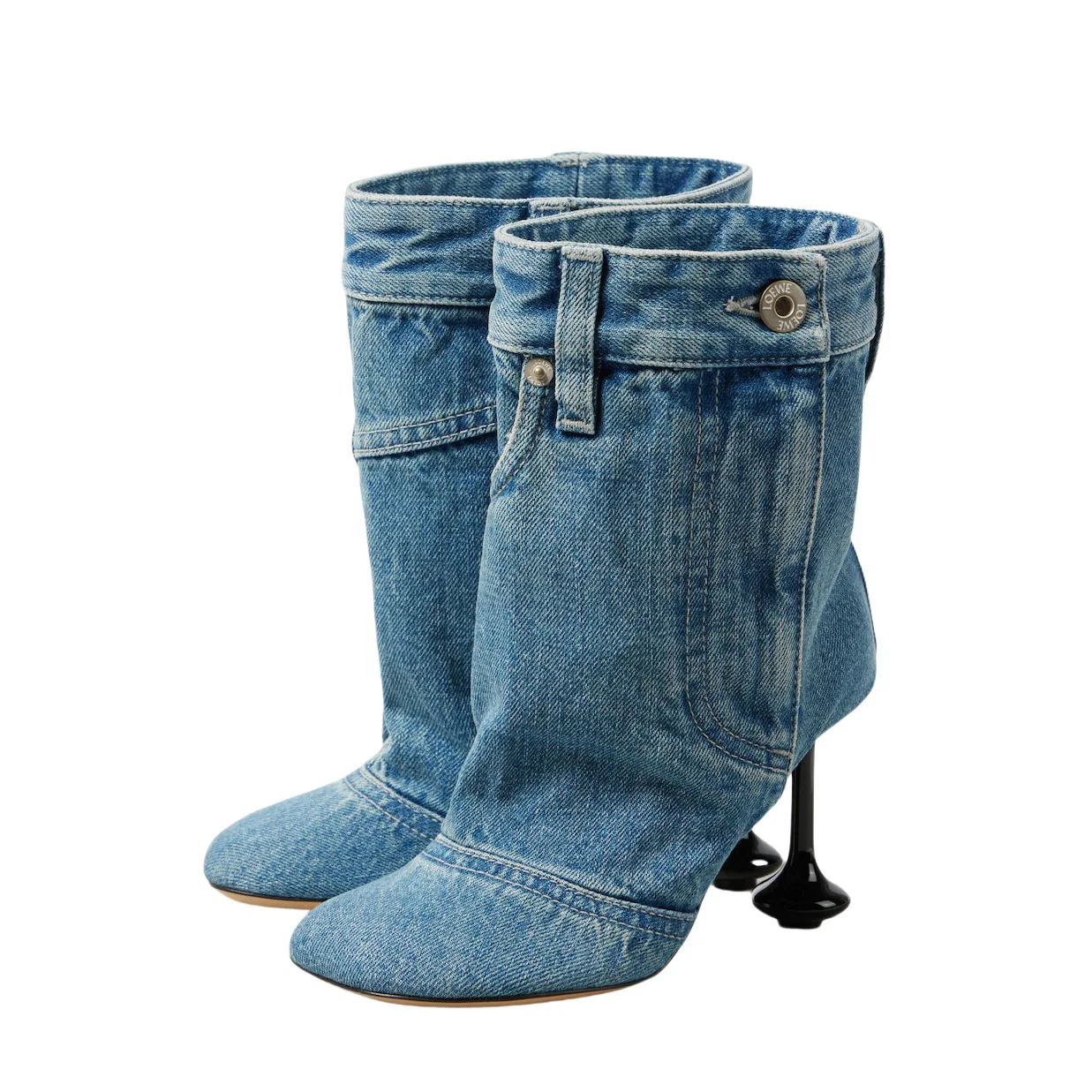 

Spring Autumn New Irregular Heel Denim Skirt Edge Trouser Boots European American Women's Sewing High Heels Fashion Short Boots