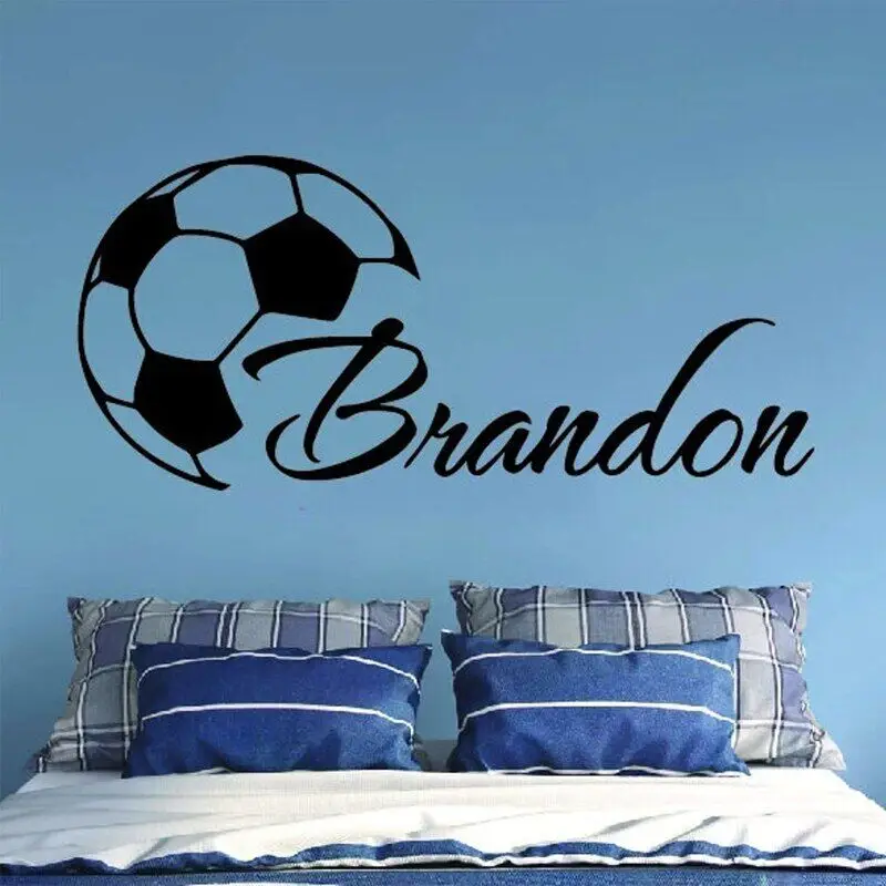 Image of Fußball mit Namen – Wandkunst, personalisierter Namens-Vinylaufkleber, Sport-Wanddekor-Wandbilder für das Jungenschlafzimmer