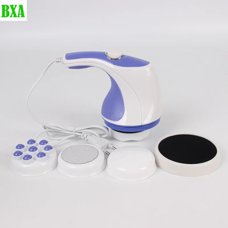 BXA Electric Handheld Body Massager Spin Back Shoulder Neck Leg Foot Pain Relief Relaxation Hammer Roller with 5 Massage Heads