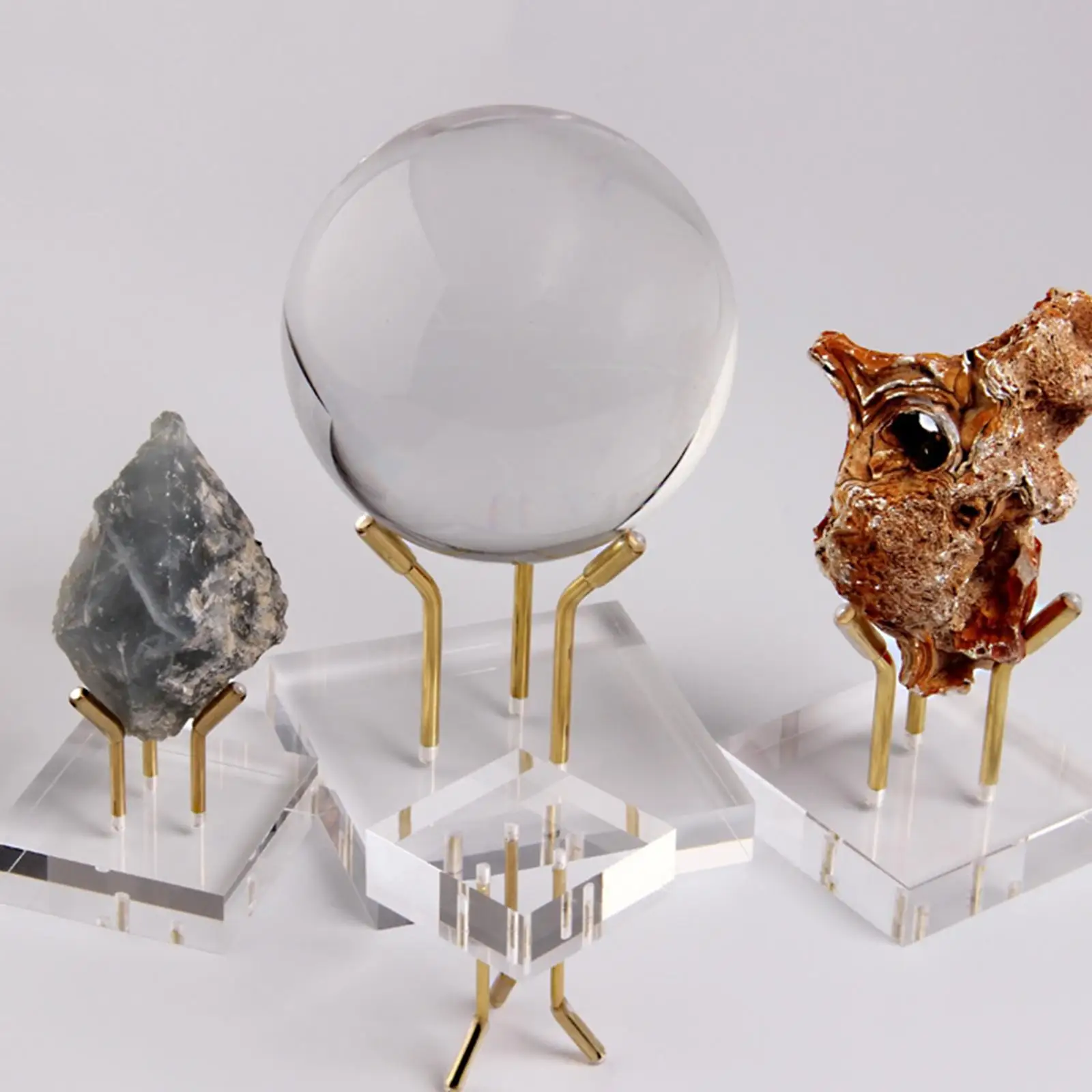 Metal Arm Display Stand with Acrylic Base Mineral Geode Fossil Display Stand for Minerals Specimens Geode Fossils Cluster