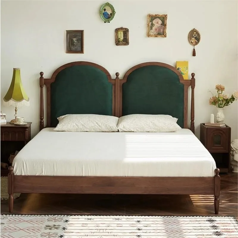 American retro solid wood walnut 1.8 meters double bed Nordic simple fabric