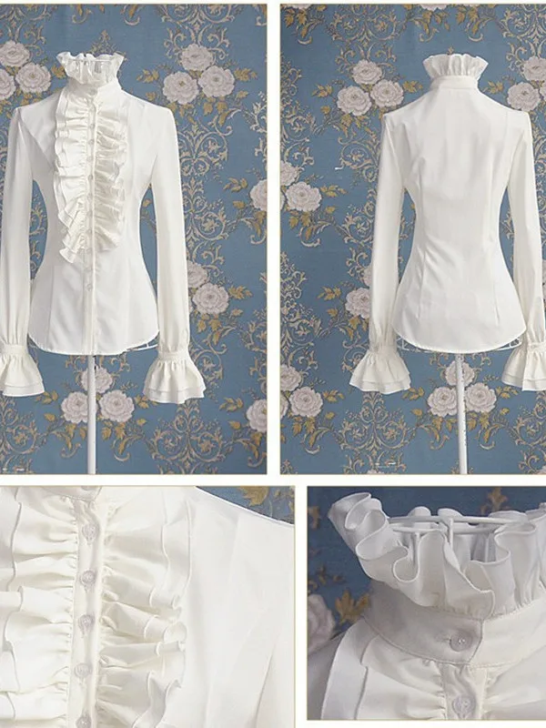 High Ne Ruffled da donna irt Street Sle Slim Fit Long Sve Bell Sve Chiusura con bottoni in puro colore Casual Faion