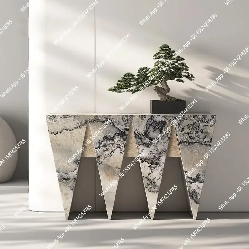 S Italian Luxury Stone Console Table, Original Design Entryway Cabinet With Open Storage, Scratch Resistant&Sturdy, Customize